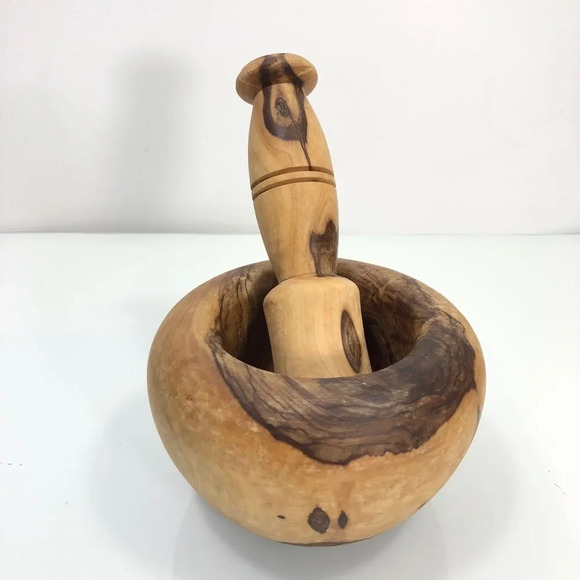 Wooden Hand Carved Mortar and Pestle Set - Picture 2 of 10